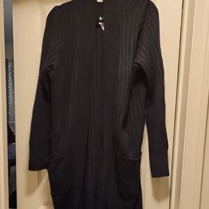 Black Ribbed Open Front Cardigan